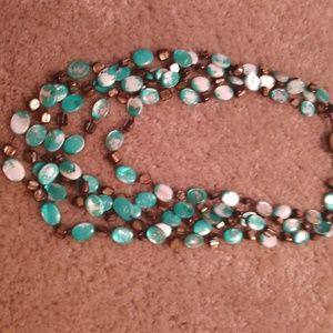 Beautiful turquoise, glass, five strand necklace.